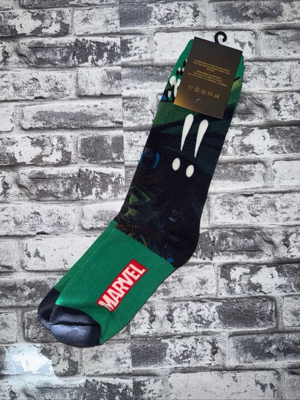Marvel Green & Black Crew Socks with Red Logo